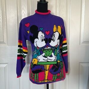 Vintage Jet Set Disney Mickey & Minnie in cafe with hearts sweater youth Lg 14